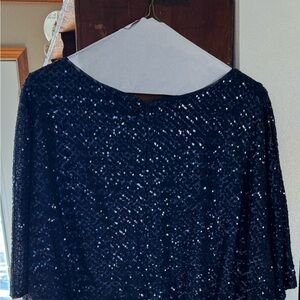 Navy Sequin full length gown. Alex Evening 18W